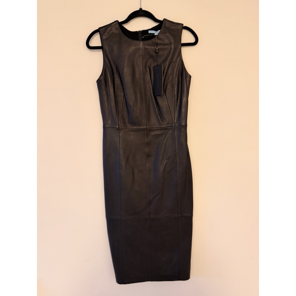 NWT Antonio Melani Luxury Collection Midi Black Leather Dress Size 2